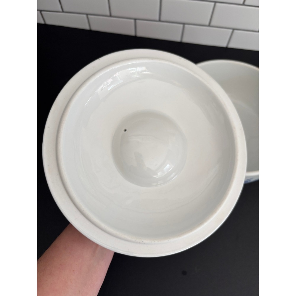Apilco Blue White Floral Ceramic Tureen with Lid Round Serving Dish with Handles - Picture 8 of 13